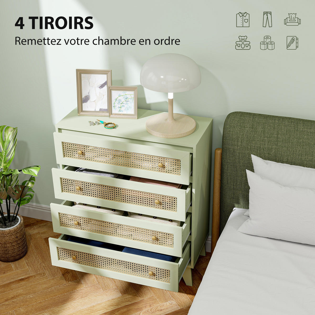 KOMMODE Grün und Naturfarben 80/35/95 cm - Grün, Holzwerkstoff (80/95/35cm) - PANGIVO