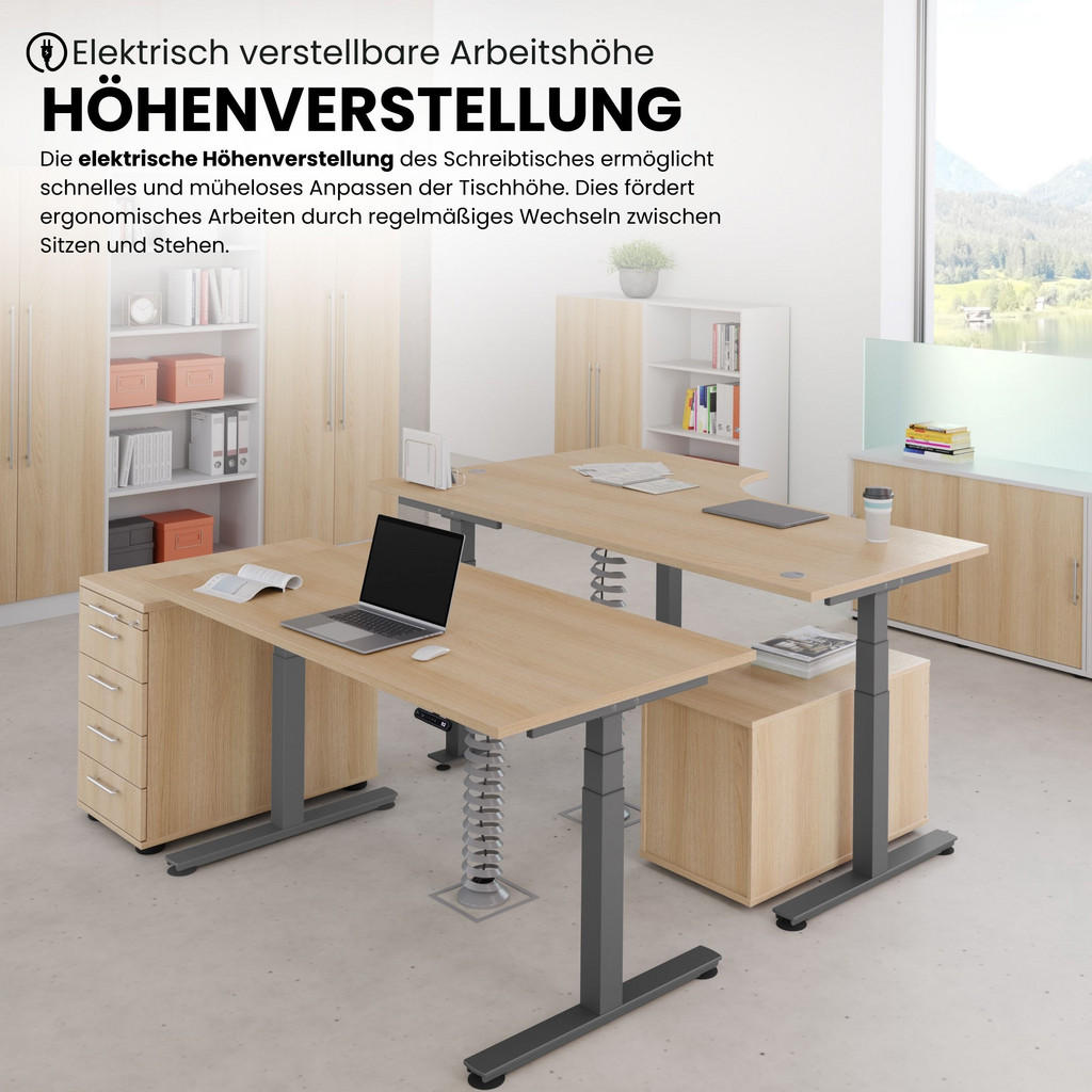 Thumbnail - bümö Schreibtisch, Buche, Graphit, Holzwerkstoff, Nachbildung,Buche, Rechteckig, 200x72x100 cm, FSC Mix, Arbeitszimmer, ...