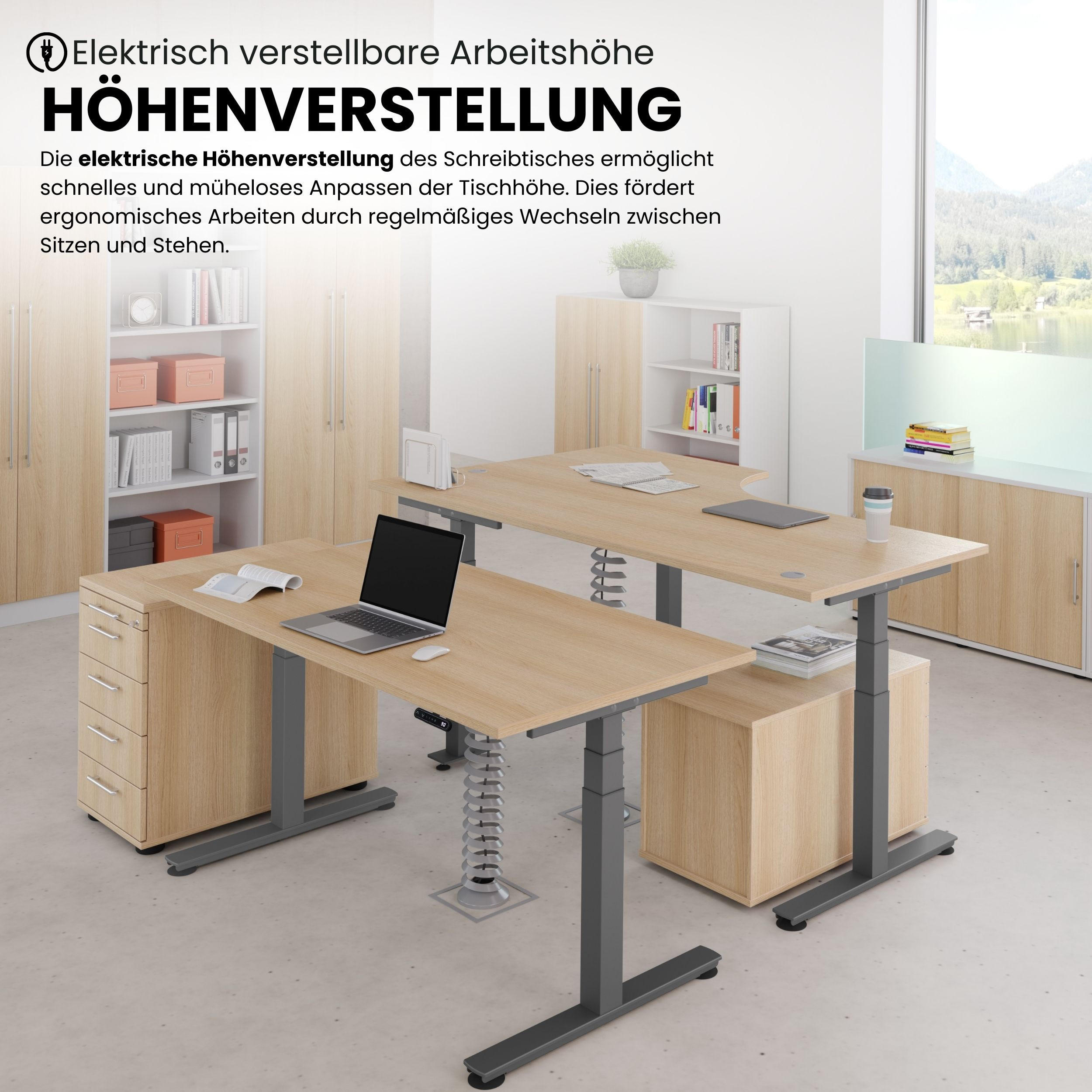 Thumbnail - bümö Schreibtisch, Eiche, Silber, Holzwerkstoff, Nachbildung,Eiche, Rechteckig, 200x72x100 cm, FSC Mix, Arbeitszimmer, S...