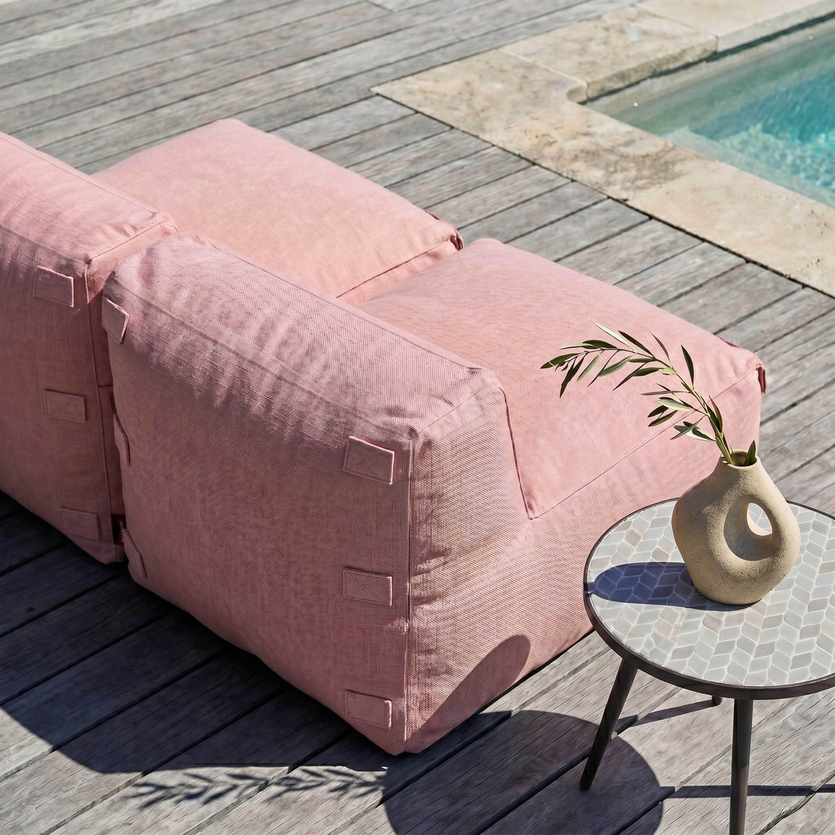 GARTENSOFA mit 2 Sitzplätzen, Puderrosa - Pink, Textil - Oviala
