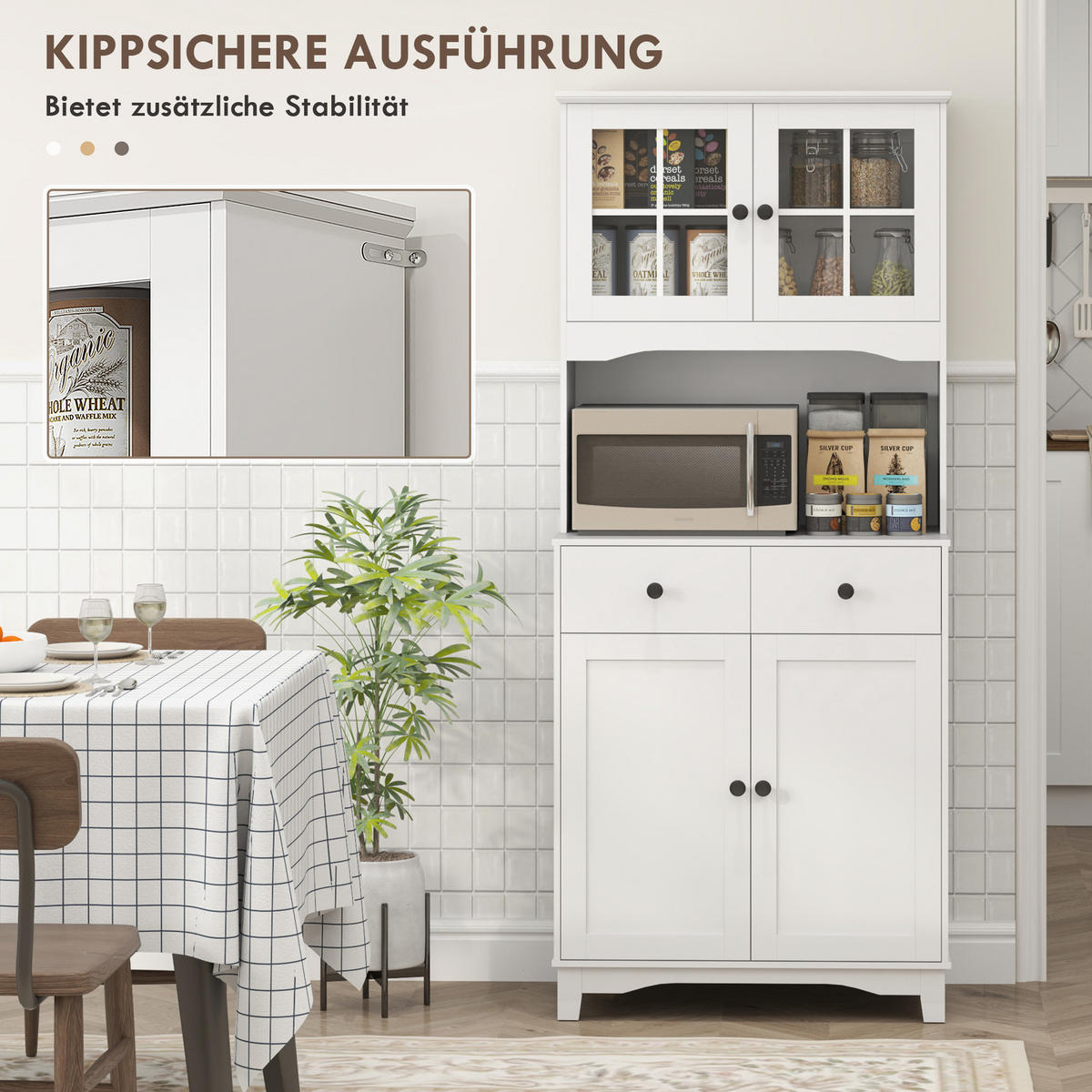 KÜCHENSCHRANK Hochschrank mit Mikrowellenregal, 2 Schränken für Wohnzimmer - Schwarz/Weiß, Holzwerkstoff/Kunststoff (40/172/74.5cm) - HOMCOM