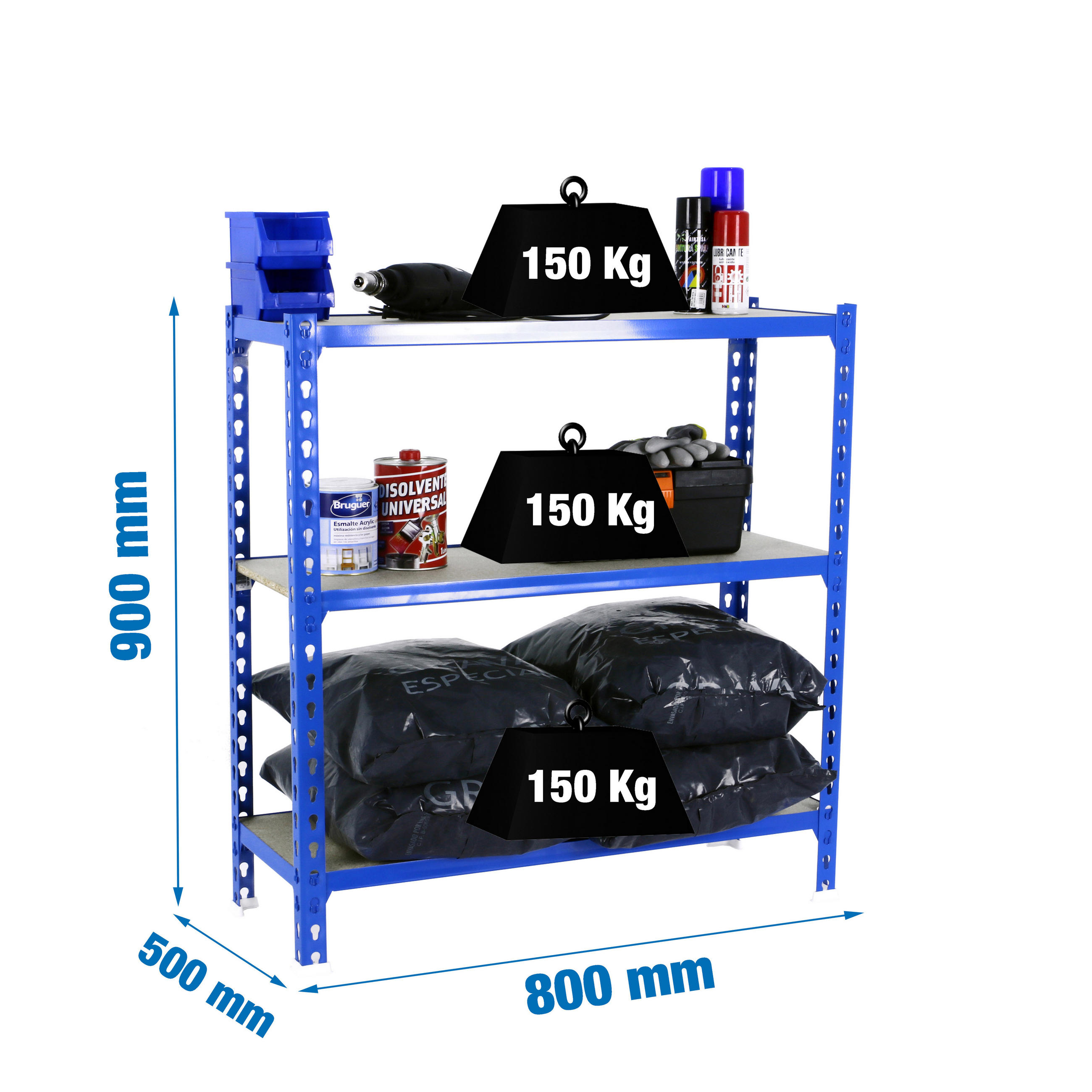 SCHWERLASTREGAL Baby Muli HxBxT 90 x 80 x 50 cm 3 Fachböden Fachlast 150 kg Blau - Blau, Metall (80/90/50cm) - PROREGAL