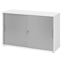 SCHIEBETÜRENSCHRANK - 2 Ordnerhöhen 40/120/74,8 cm in Weiß/Silberfarben Bügelgriff (Metall) - Silberfarben/Weiß, Holzwerkstoff (120/74.8/40cm) - bümö