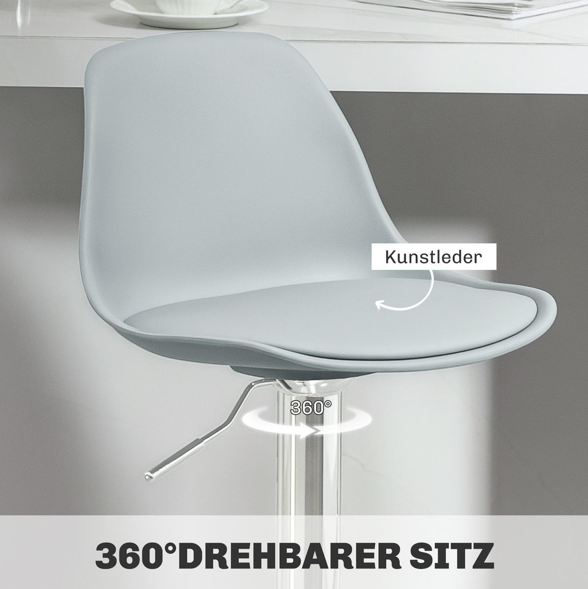 BARHOCKER höhenverstellbar 2er-Set drehbar Kunstleder Grau - Grau, Metall (42/104/38cm) - Meubliv