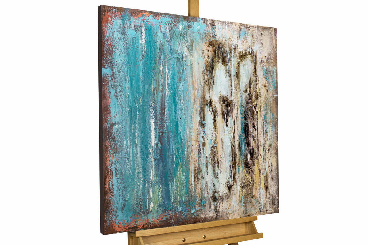 ÖLGEMÄLDE 80/80 cm - Blau/Braun, Holz/Textil (1.54/80cm) - KUNSTLOFT