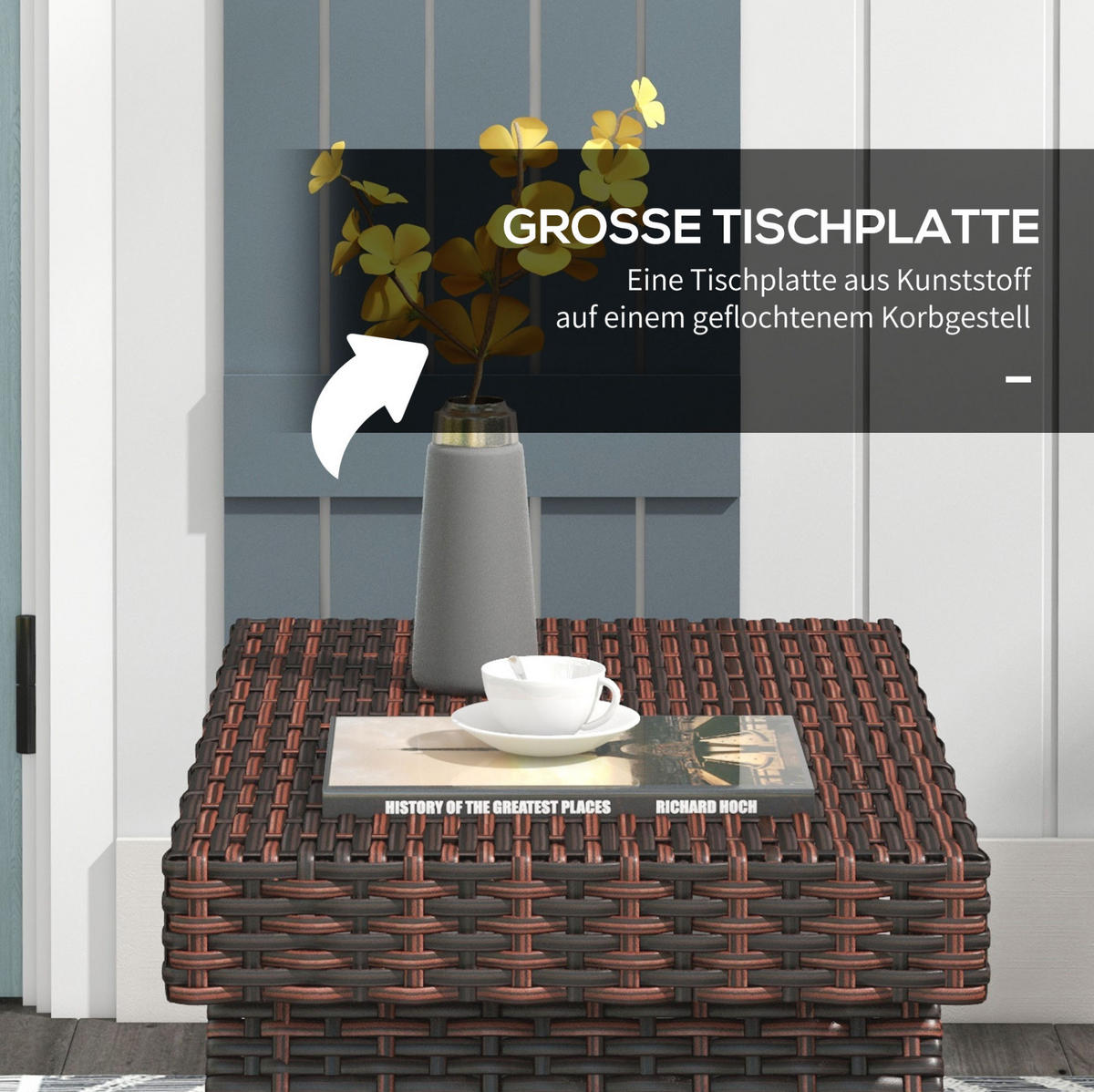 KLAPPTISCH aus Rattan 60x41x41 cm Braun wasserfest und platzsparend - Braun, Kunststoff (60/41/41cm) - Modfu