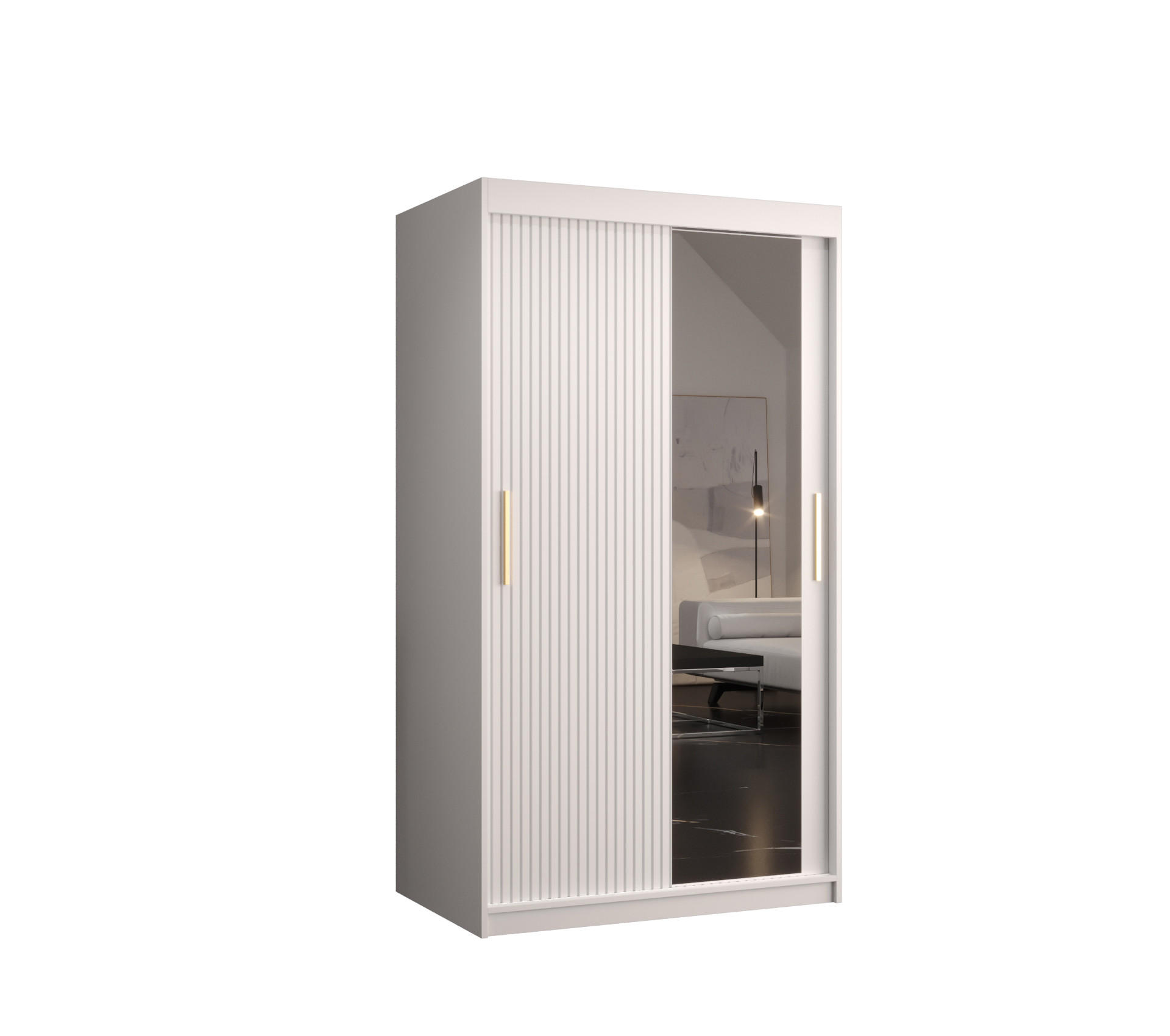 Möbel Kryspol Schwebetürenschrank Weiß 100x200x62 cm