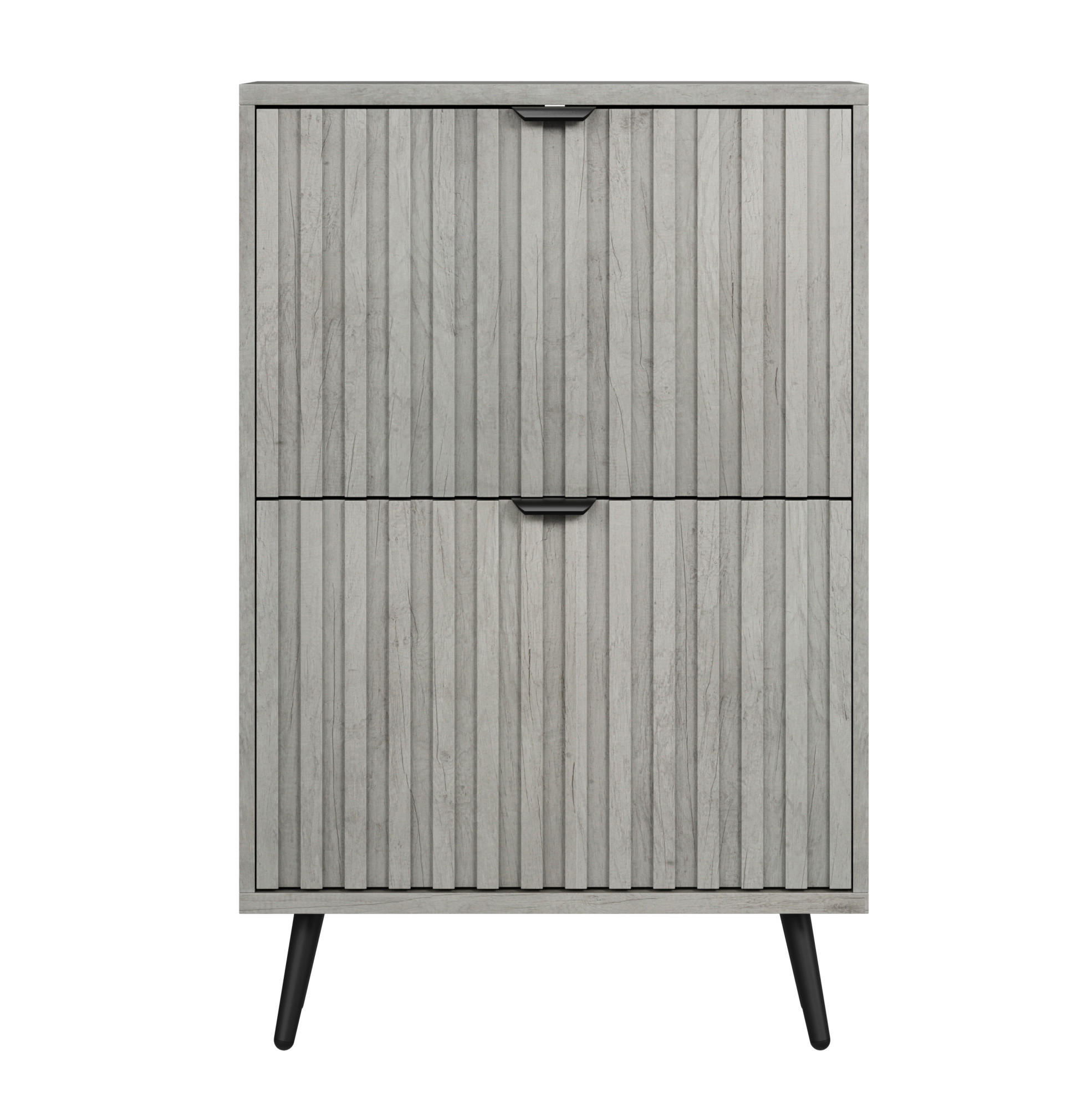 SCHUHSCHRANK 60 cm in Grau mit 2 Klappen und Rillendesign - Grau, Holzwerkstoff (60/94/24cm) - Flora Grace