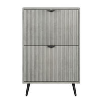SCHUHSCHRANK 60 cm in Grau mit 2 Klappen und Rillendesign - Grau, Holzwerkstoff (60/94/24cm) - Flora Grace