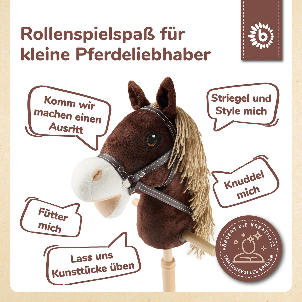 STECKENPFERD Kinder Coco aus Holz - Braun, Textil (24/100cm) - Bieco Spielwaren