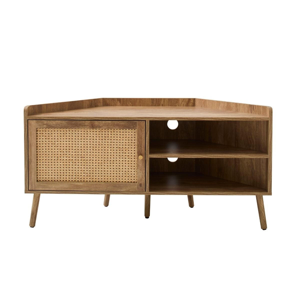 ECK-TV-MÖBEL mit 1 Tür und Rattanfront sowie 2 offenen Fächern, L120 cm 40/120/60 cm - Eschefarben, Holzwerkstoff (40/60/48.5cm) - Calicosy