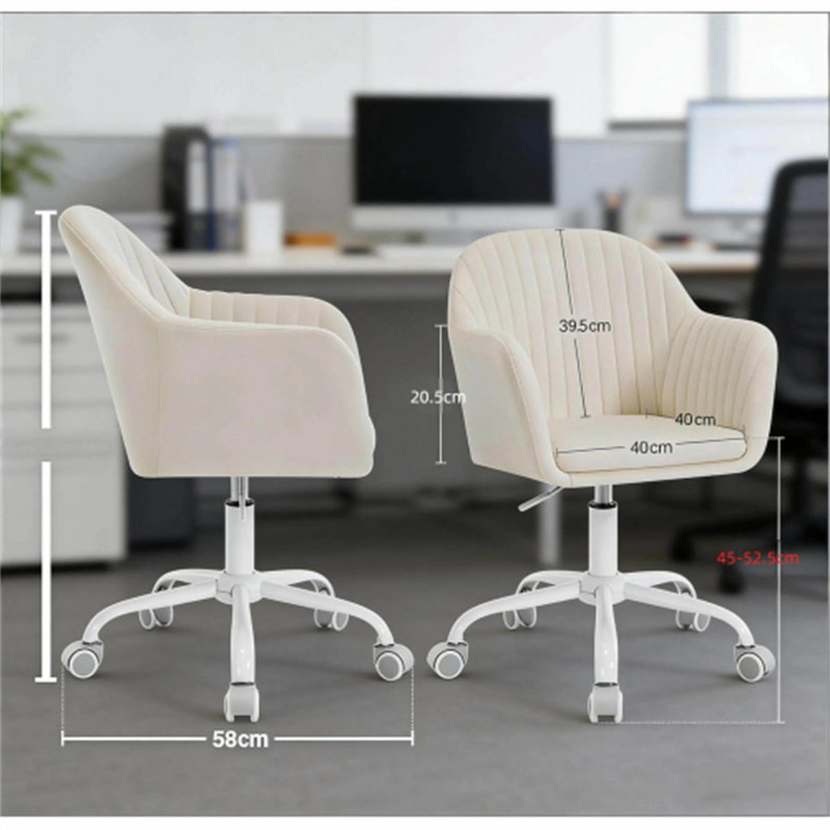 DREHSTUHL Ergonomisch Cremeweiß, Metall & Samt, drehbar & rollbar, 56 x 40 x 87 cm - Weiß, Metall (56/87/40cm) - Albatros