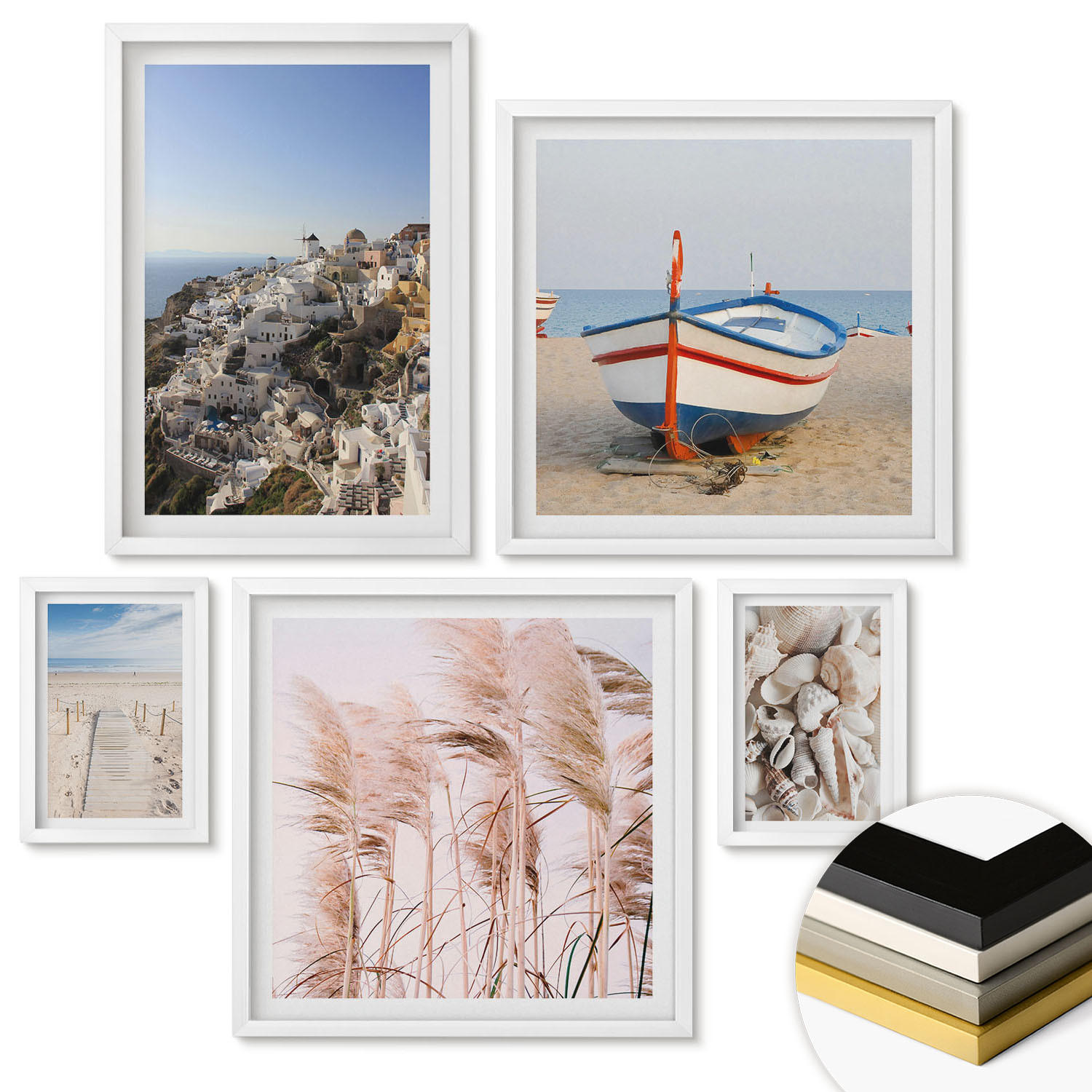 WANDBILDER 5er-Set - 50x50 cm & 20x30 cm & 40x60 cm Weißer Rahmen - Japanische Berglandschaften - Weiß, Kunststoff (40/60cm) - ArtPrintCave