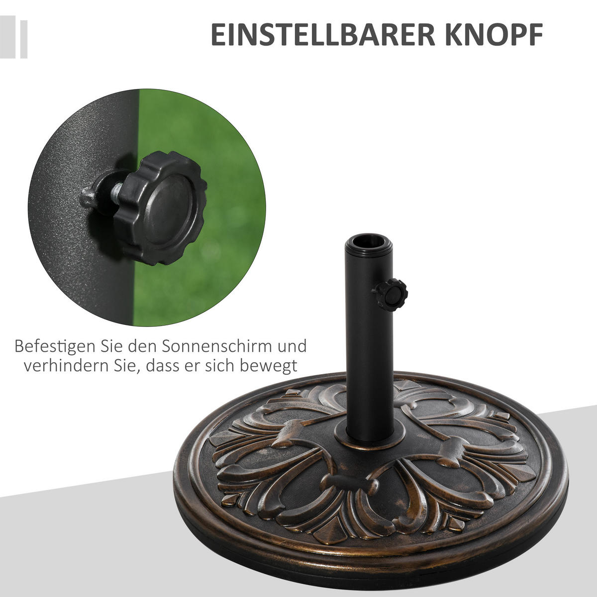 SONNENSCHIRMSTÄNDER 13 kg Ständer Schirm Ø35/Ø38/Ø48mm Kunststoff + Zement Antik Bronze Ø48 x 34 cm - Bronzefarben, Kunststoff (48/48cm) - Outsunny