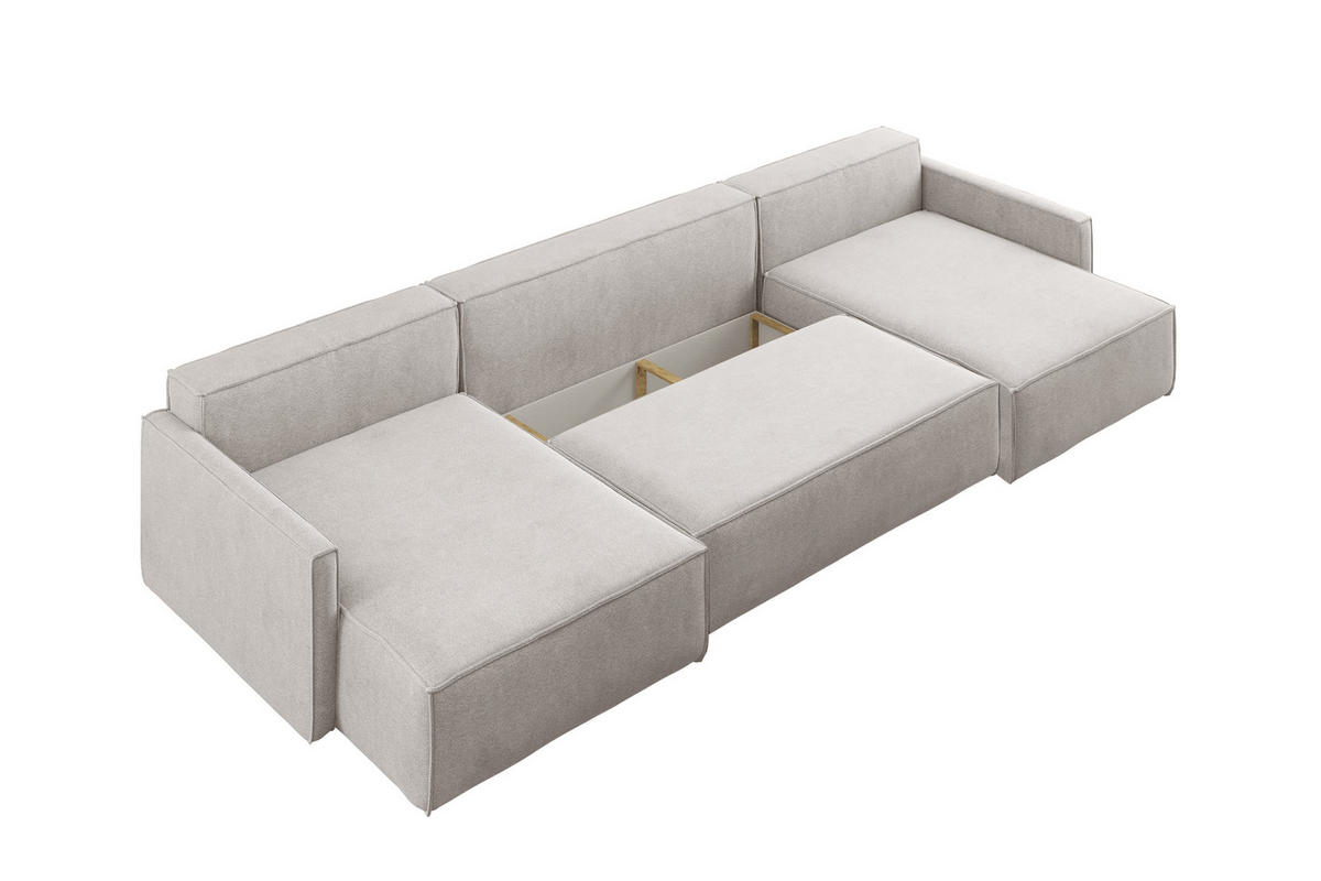 ECKSOFA Carlos U-Form Mit Schlaffunktion Und Bettkasten Stoff Salvador Hellgrau - Hellgrau, Holz (348/142cm) - Kaiser Möbel
