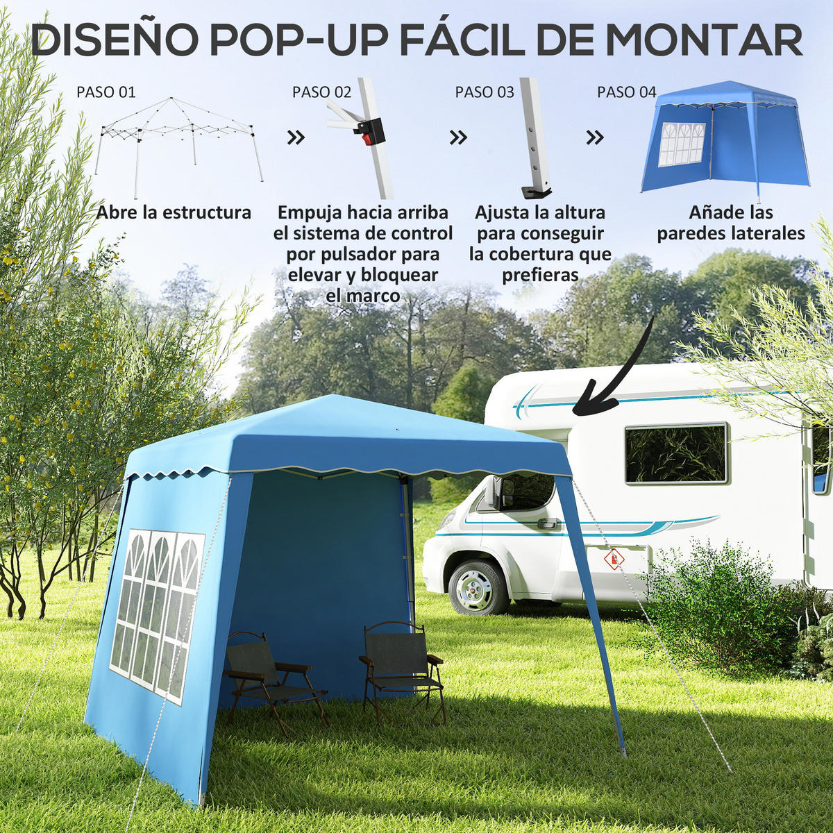 POP-UP-FALTZELT, 4×4m, zweifarbig - Dunkelblau, Textil (289/250/289cm) - Vallsero