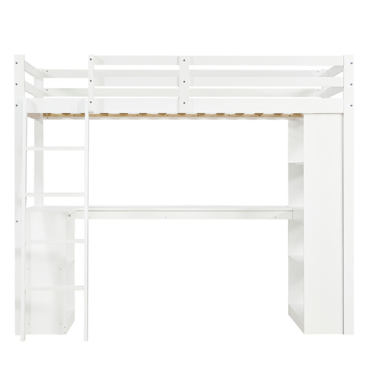 HOCHBETT Weiß 90/200 cm mit Ablageregal und Sicherheitsgeländer ohne Matratze - Weiß, Holz (90/200cm) - MIVRAY