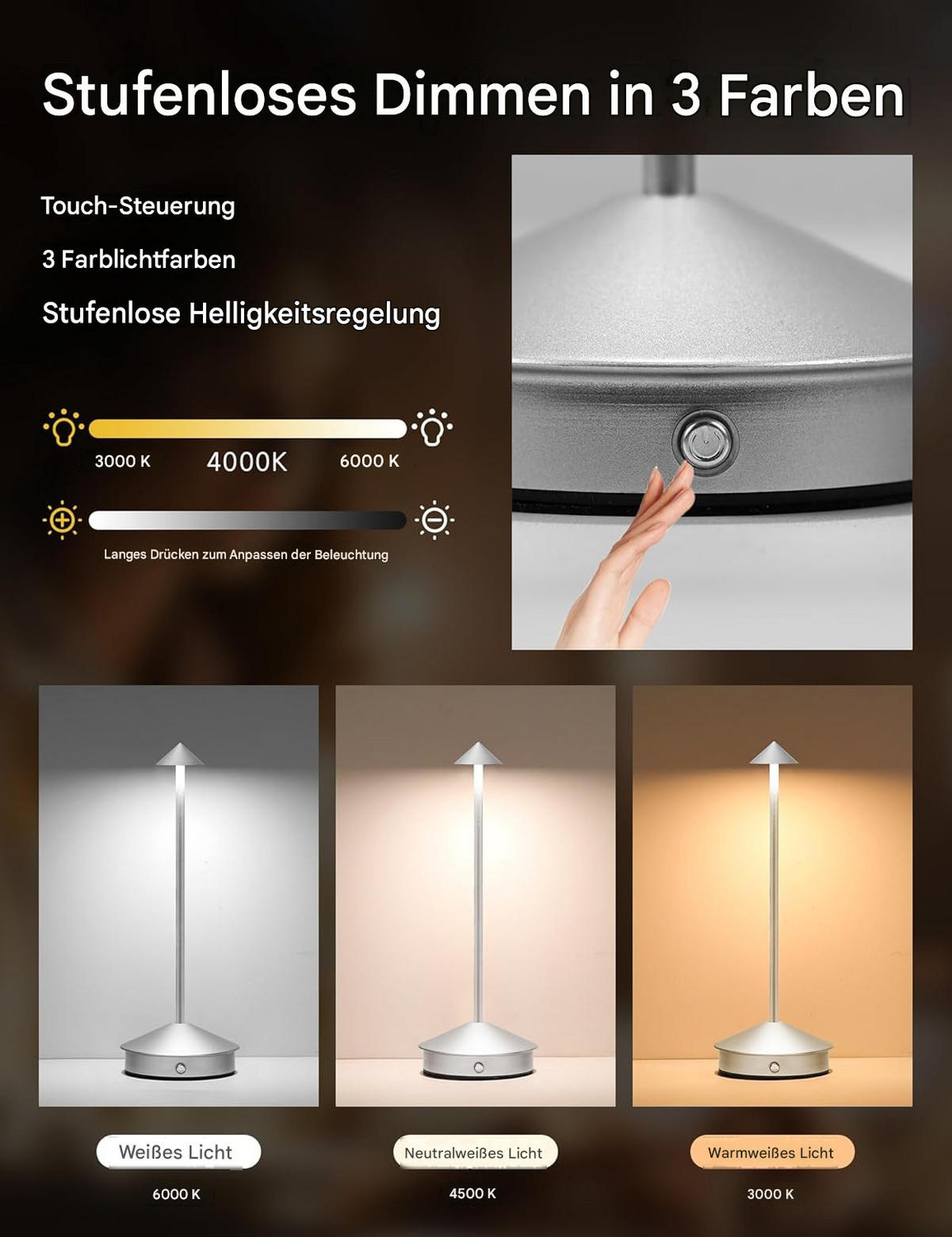 TISCHLEUCHTE USB LED Silber Druckdimmbar - Chromfarben, Metall (11/11/31cm) - Weltevree