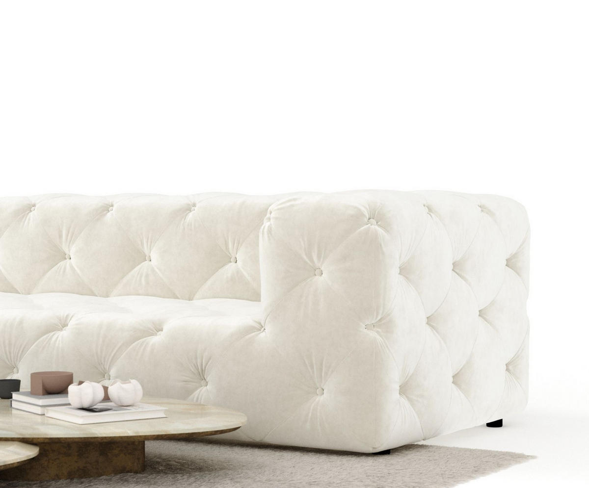 ECKSOFA Cosimo Creme Samtstoff - Creme/Schwarz, Holz/Holzwerkstoff (325/228cm) - Maison de Reve