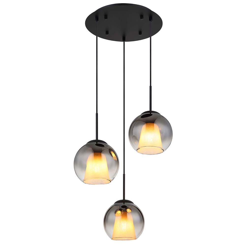 PENDELLEUCHTE BARRY Metall Glas Schwarz, 3-flammig - Schwarz, Glas (45/45/120cm) - Globo Lighting