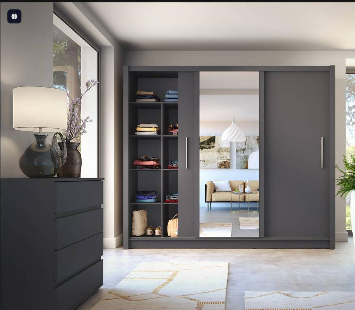 SCHIEBETÜRENSCHRANK BAKU 13 - 247.8/215/61.6 cm 2-Türig Grau Graphite - Grau, Holz/Holzwerkstoff (274.8/215/61.6cm)