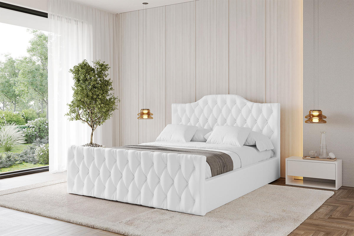 POLSTERBETT mit Bettkasten, Fußteil und Lattenrost, Boxbett mit Matratze H3/H4 - FALIO-Z 180x200 Weiß Kunstleder - Weiß Hochglanz, Holzwerkstoff/Textil (180/200cm) - ALTDECOR