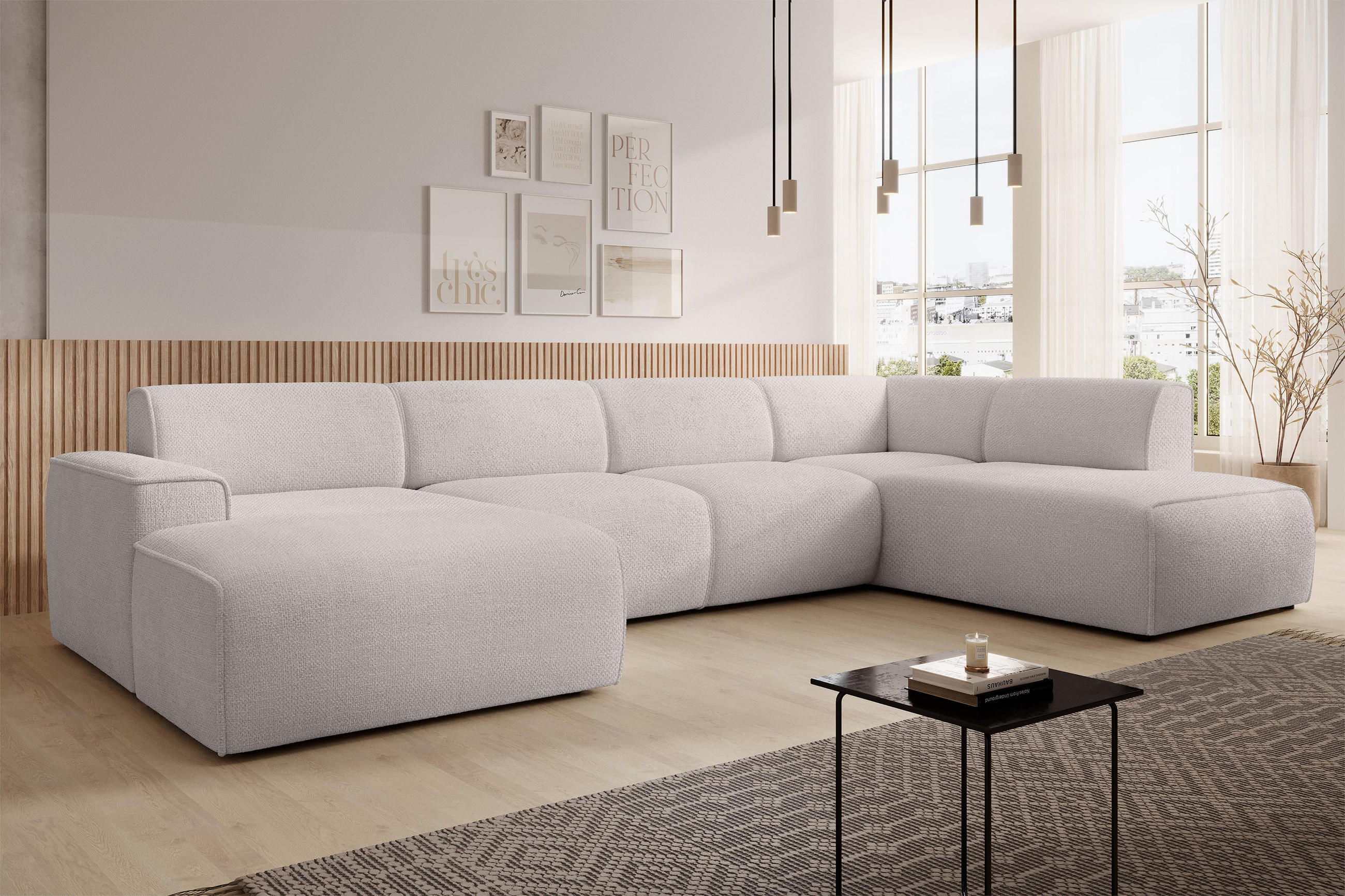WOHNLANDSCHAFT Didim Taupe 378/220/78 cm – großes Sofa stilvoll & bequem R - Taupe/Schwarz, Kunststoff/Textil (378/78/220cm) - AX Living