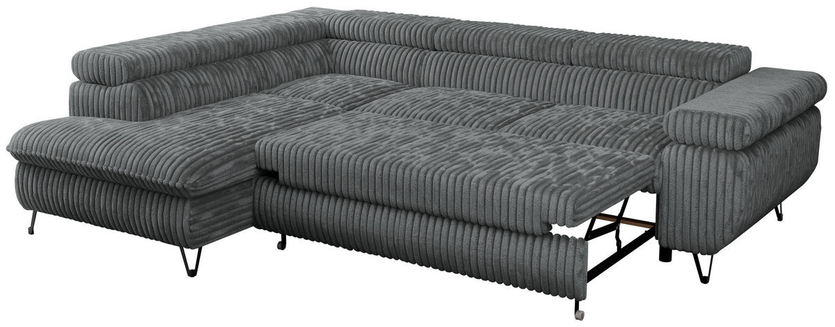 ECKSOFA PEDRO L Dunkelgrau Cord - Links Seite - Dunkelgrau/Schwarz, Textil/Metall (208/273cm) - MKS