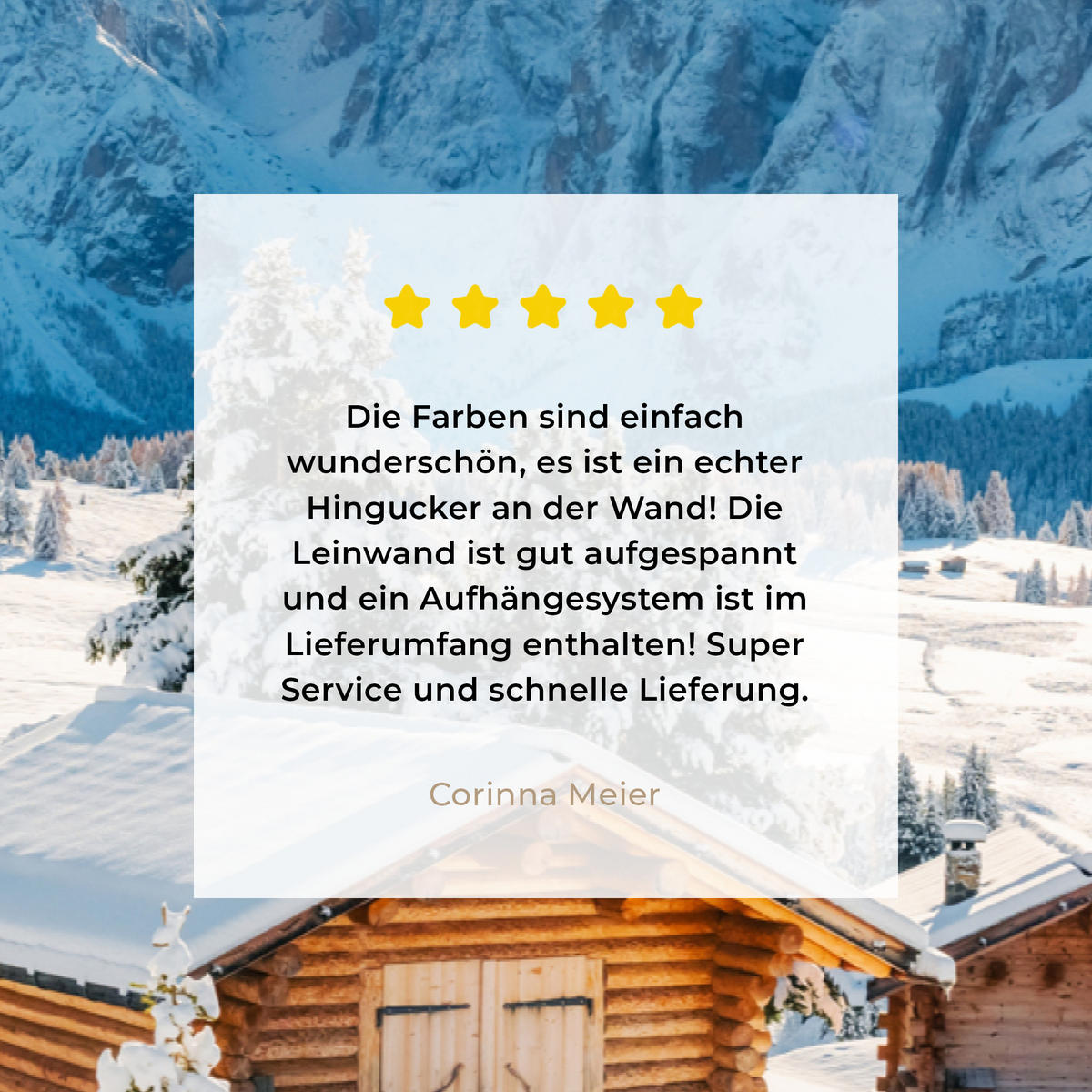 LEINWANDBILD Winter - Hütte - Berge - Aussicht - Schnee Groß 140x90 cm - Eichefarben, Textil (140/90cm) - MuchoWow