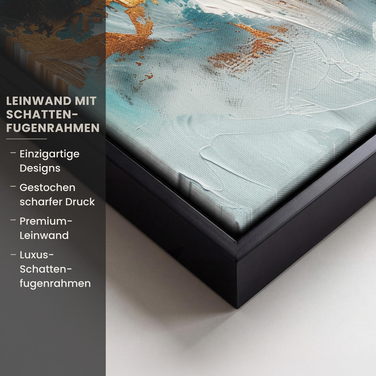 LEINWAND Bilder mit Rahmen - Abstrakt - Kunst - Gold - Blau - 40x30 - Petrol, Textil (40/30cm) - MuchoWow
