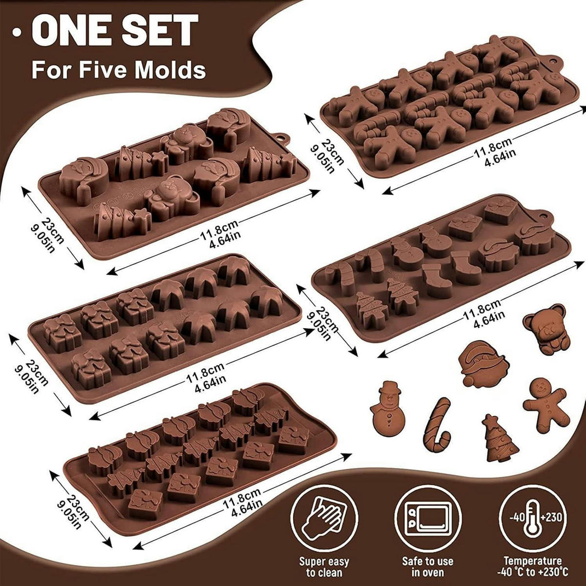 SCHOKOLADENFORMEN 5-teiliges Set Silikon Weihnachten - Braun, Kunststoff