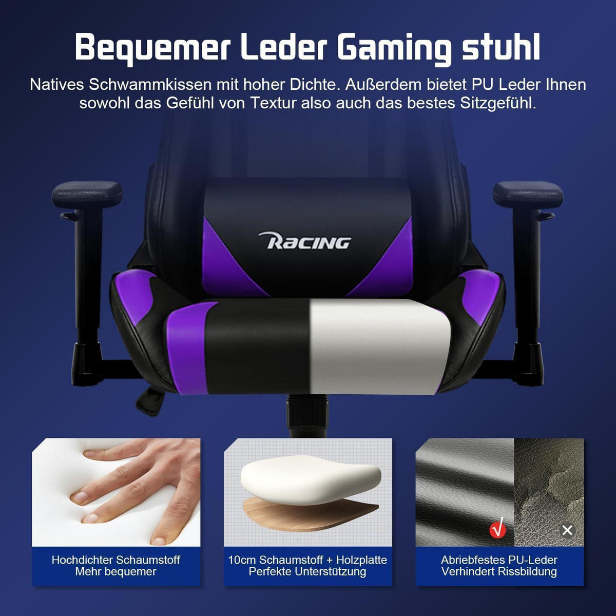 GAMING Stuhl Ergonomisch Lila 150 kg Belastbarkeit - Lila, Kunststoff (71/137/71cm)