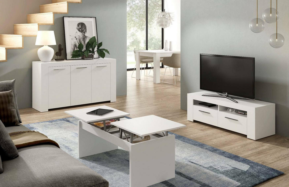 SIDEBOARD Holz-Effekt Weiß 42x144h80 - Weiß, Holzwerkstoff (144/80/42cm) - DMORA