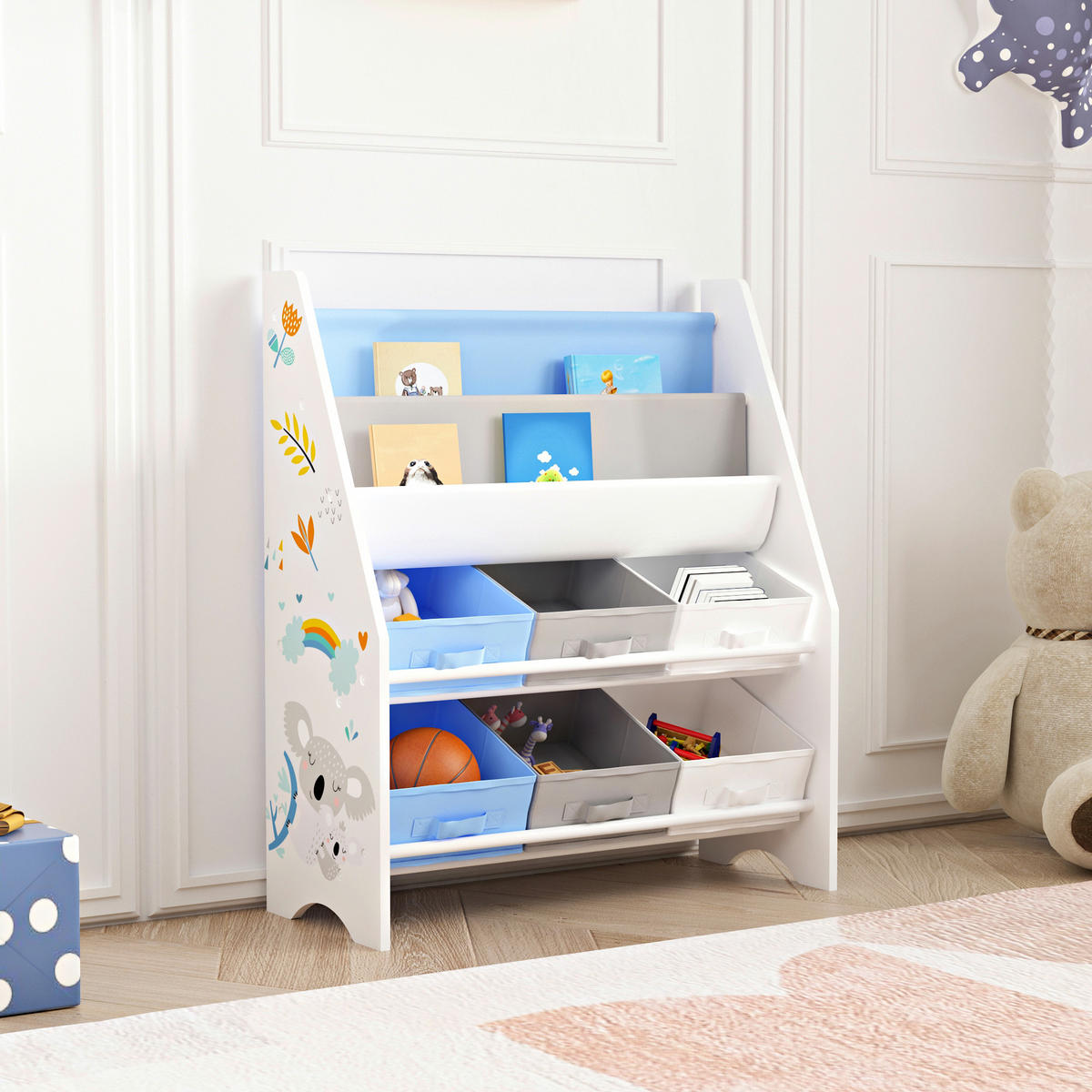 KINDERREGAL Ponteceso - Blau/Weiß, Holzwerkstoff/Textil (62/74/26.5cm) - [en.casa]