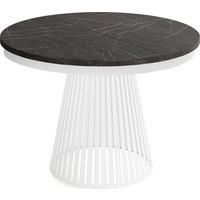 ESSTISCH Naro rund ausziehbar mit Weißem Lamellen-Metallgestell, Marmor Schwarz 120-200/120/76 cm - Anthrazit/Schwarz, Holzwerkstoff/Metall (120/196/76cm) - WFL GROUP