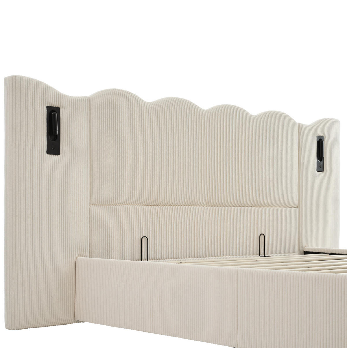POLSTERBETT aus Cordstoff 180x200 cm Beige-Weiß mit Stauraum, Leselampe und USB-C - Beige, Textil (180/200cm) - IVMEU