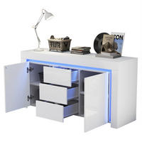 SIDEBOARD 140/40/65 cm mit LED-Beleuchtung, 2 Türen, 3 Schubladen und Hochglanzfront aus MDF, Weiß - Weiß, Holzwerkstoff (140/65/40cm) - Redom