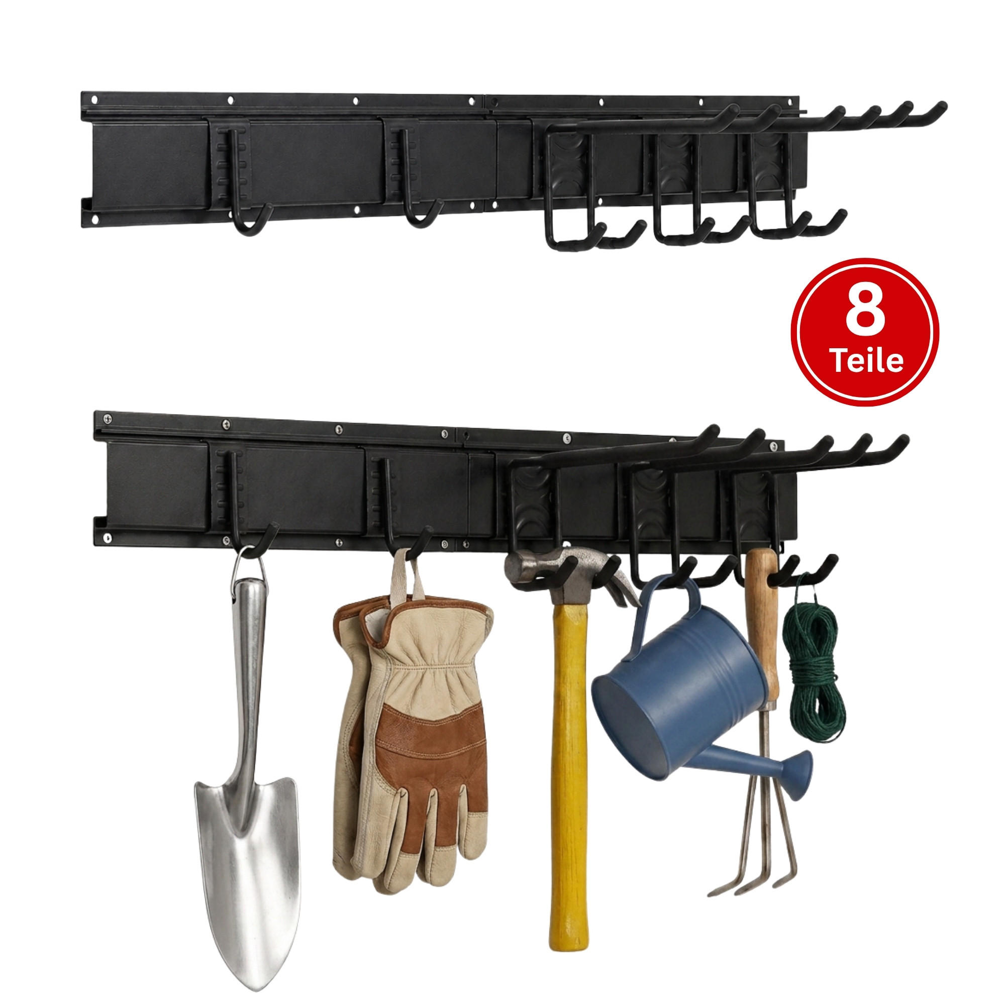 GARAGEN-WANDREGAL FORGE 8-teiliges Set Schwarz Haken Hochbelastbares Werkzeughaken für Garten, Garage - Schwarz, Metall (26/40.5/10cm) - PROREGAL