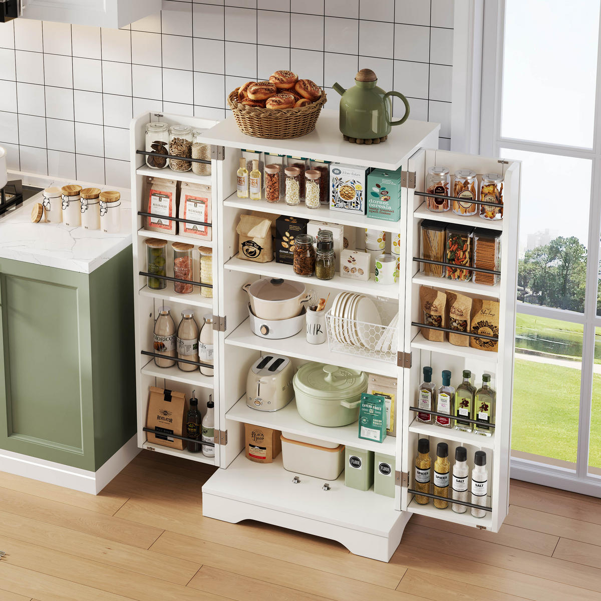 BUFFET 60/40/120.5 cm Weiß LED-Sensorlicht und 2-türiger Aufbewahrungsschrank - Weiß, Holz (60/120/40cm) - Oxeza