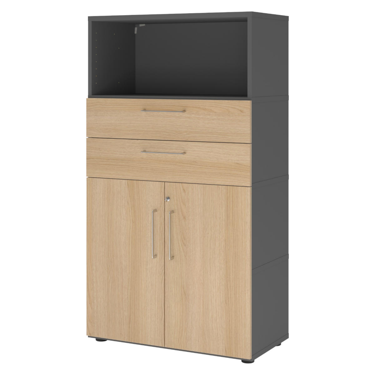 AKTENSCHRANK groß mit Schubladen 41,7/80/145,2 cm in Graphitfarben/Eichefarben - Eichefarben/Graphitfarben, Holzwerkstoff (80/145.2/41.7cm) - bümö