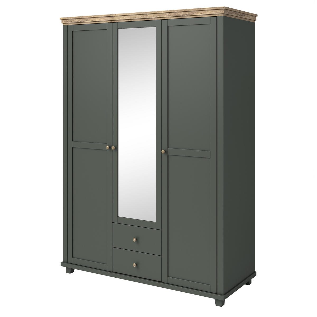DREHTÜRENSCHRANK EVOLETTA 154/216/62 cm 3-türig mit Spiegel Grün - Grün, Holzwerkstoff (154/216/62cm) - MASSENO