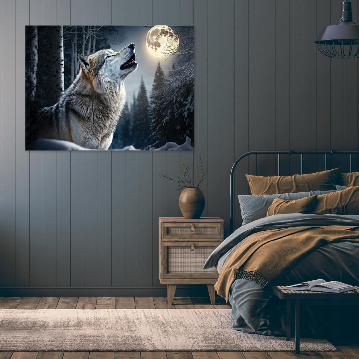 LEINWANDBILD Wolf Wald Schwarz 120x80 cm - Multicolor, Holzwerkstoff (120/80cm) - Wallarena