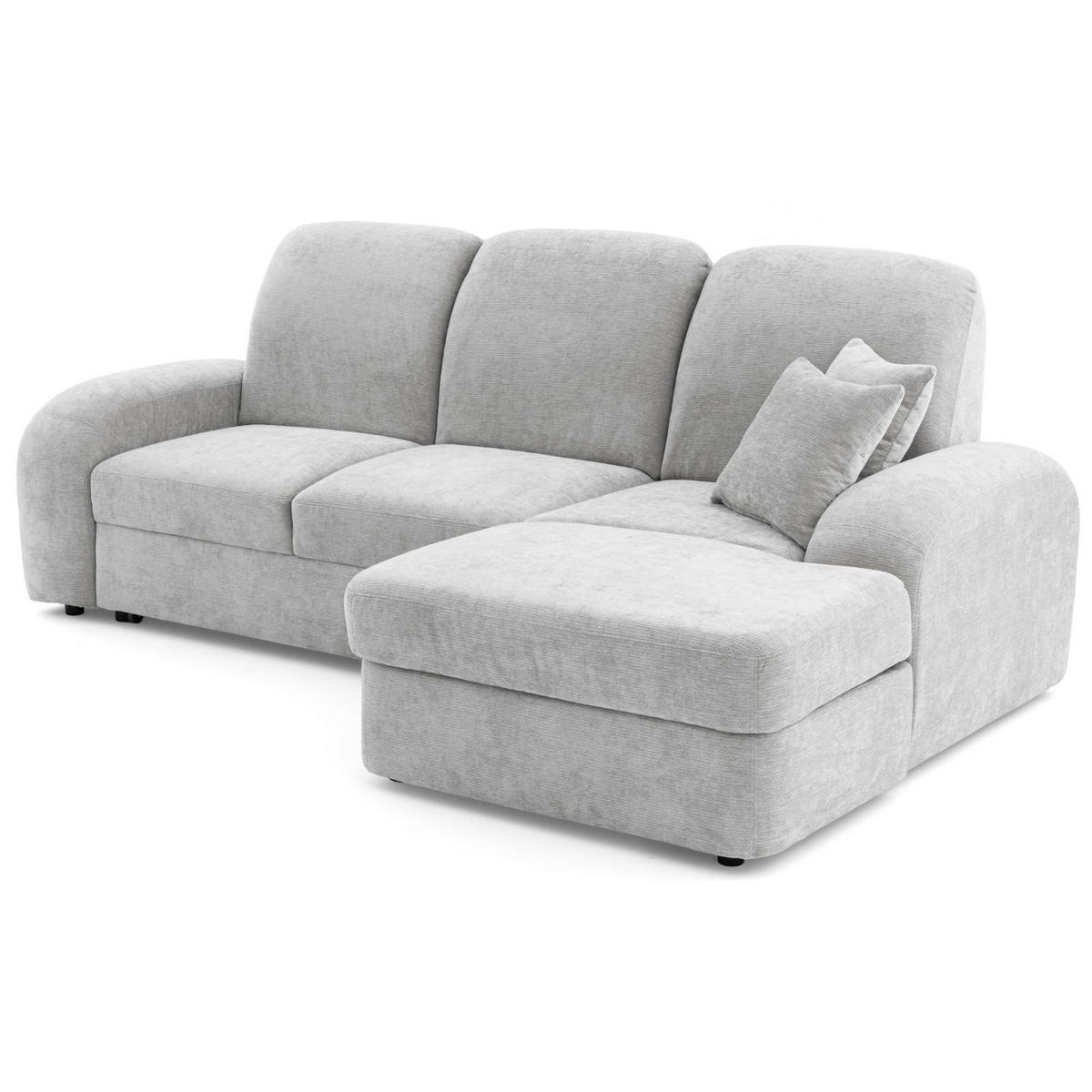 ECKSOFA VIBE S Rechts mit Schlaffunktion 130x202 Chenille Hellgrau - Hellgrau/Schwarz, Holz/Kunststoff (160/250cm) - Muffo