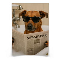 POSTER für WC Badezimmer HUND in Badewanne Retro Zeitung Abstraktion 30x40cm - Beige/Schwarz, Papier (30/40/40cm) - Muralo