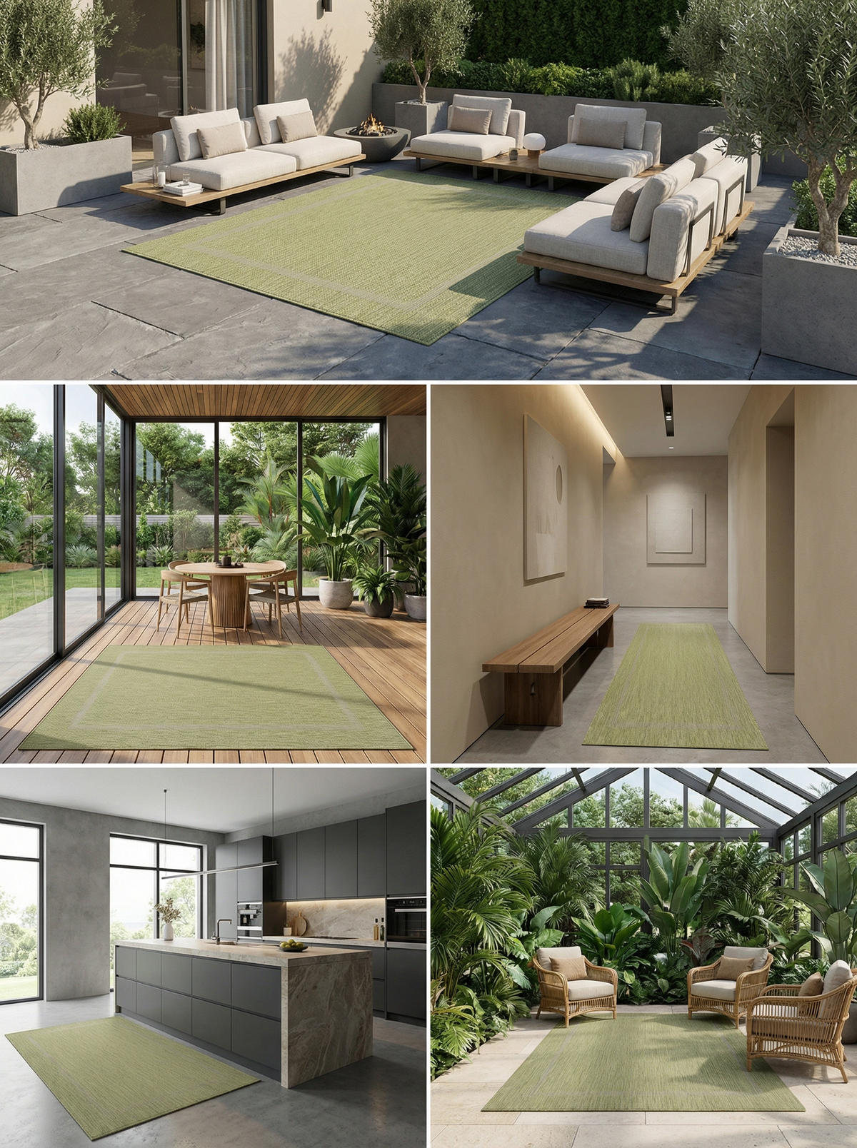 TEPPICH Outdoor Flachgewebe Uni-Design Polypropylen Balkon Grün Rechteckig 240x340 - Grün, Textil (240/340cm) - KADIMA DESIGN