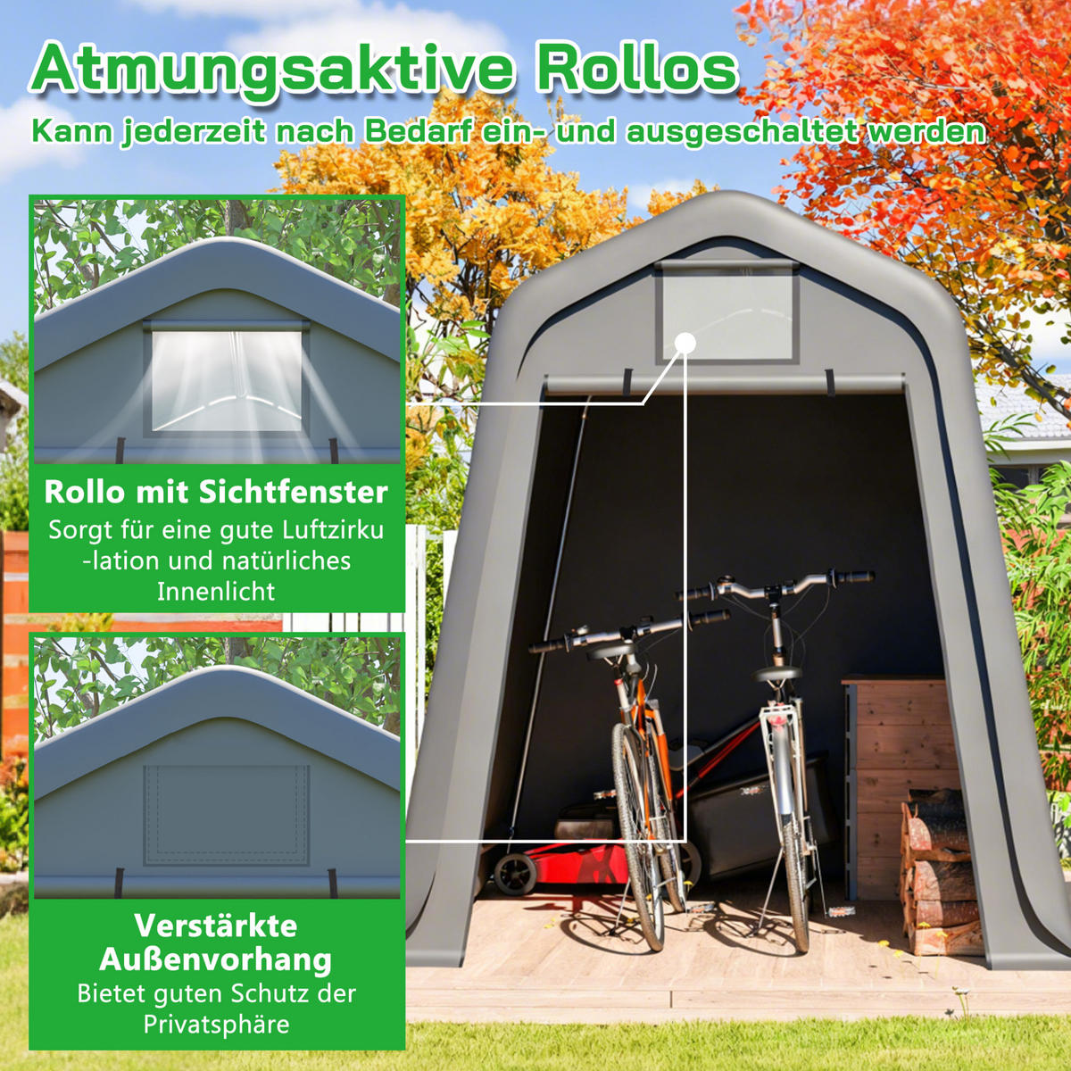 KLEINGARAGE aus PE 213x366x225 cm in Dunkelgrau mit Rolltor - Dunkelgrau, Metall (366/225/213cm) - Modfu