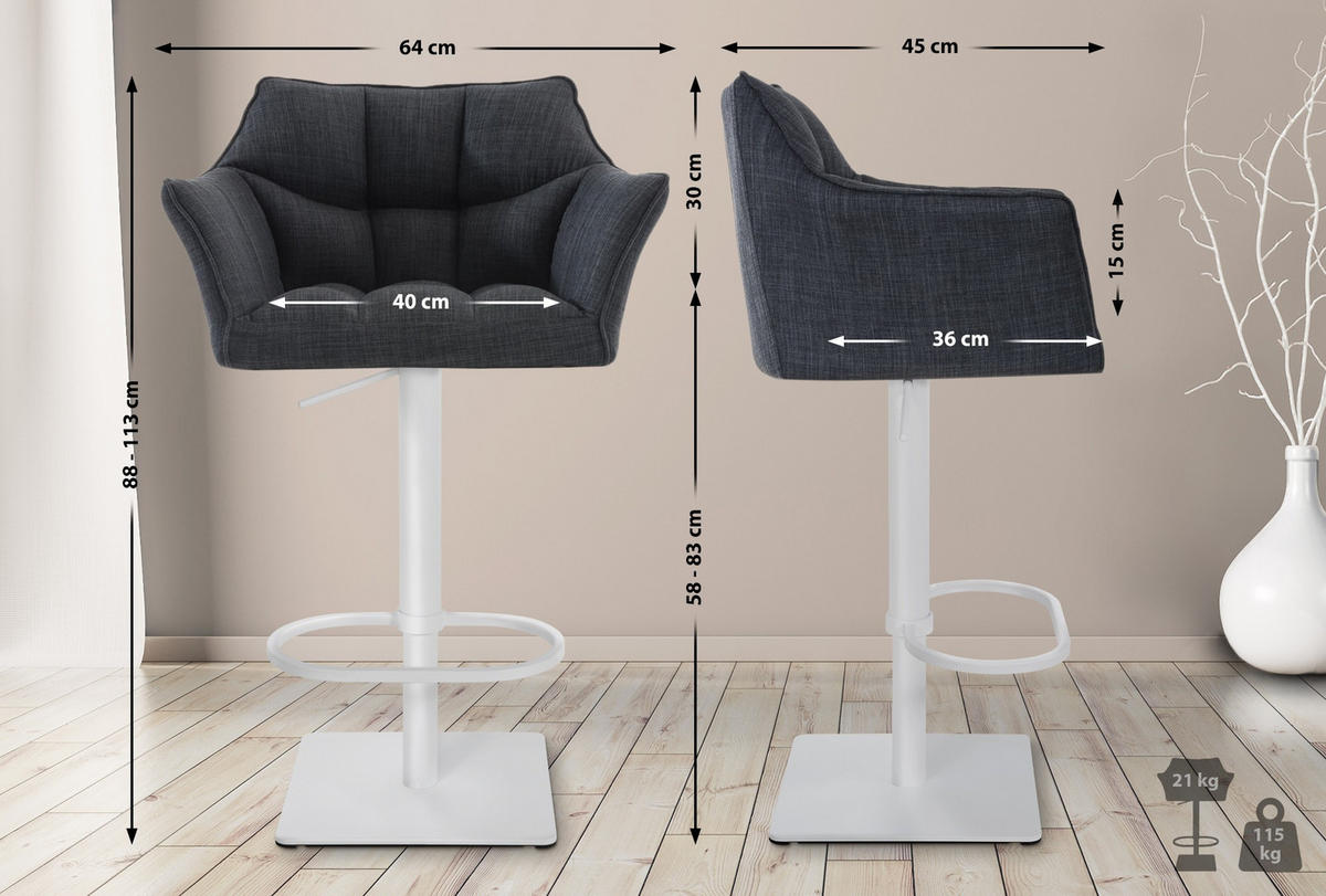 BARHOCKER Stoff Dunkelgrau - Dunkelgrau/Weiß, Textil/Metall (64/88/45cm) - CLP