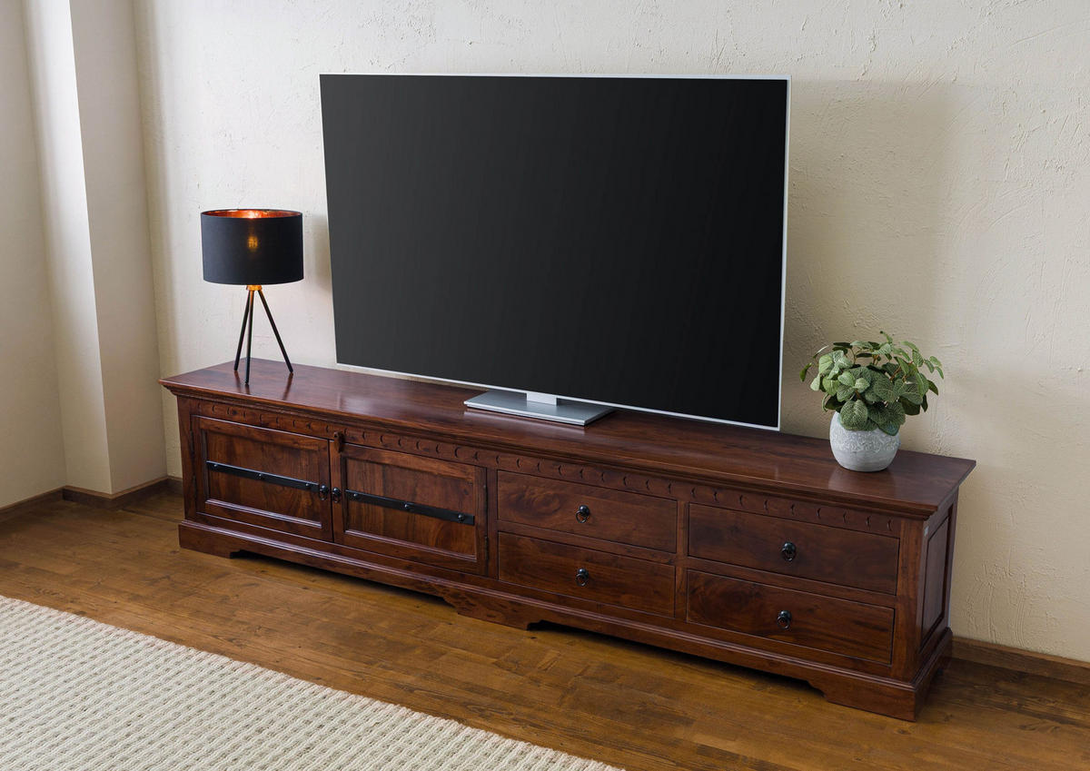 TV-BOARD Akazie 240x40x55 nougat lackiert OXFORD #1017 - Dunkelbraun, Holz (240/55/40cm) - Massivmoebel24