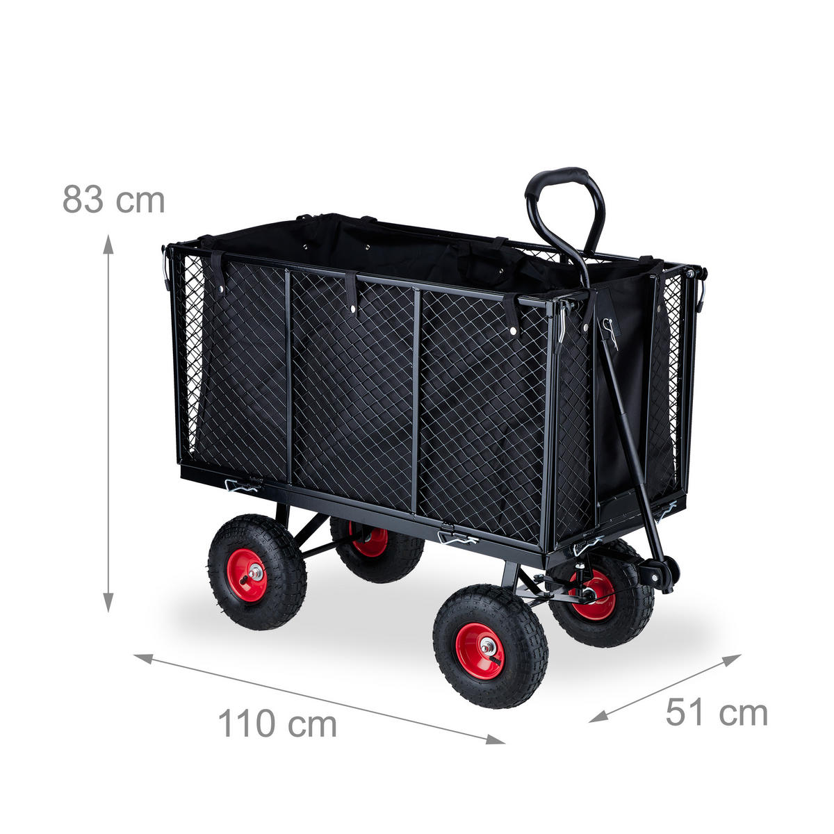 HANDWAGEN - Schwarz, Kunststoff/Metall (51/83/110cm) - Relaxdays