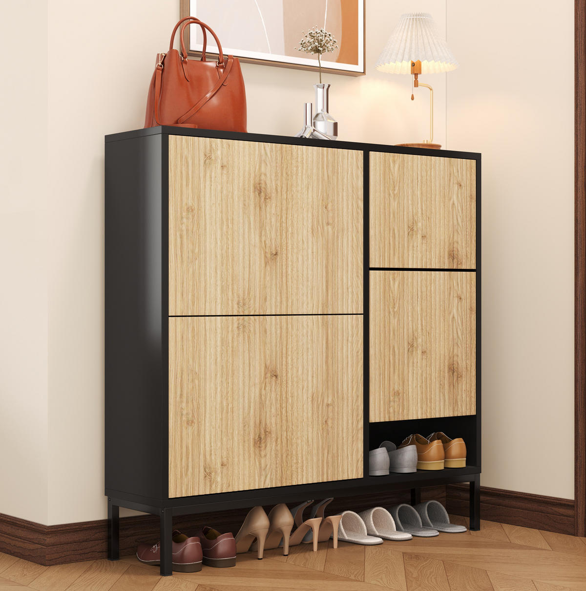 SCHUHSCHRANK aus MDF 100x25x100cm in Natur mit ausziehbarer Sitzbank - Naturfarben, Holzwerkstoff (100/100/25cm) - Modfu